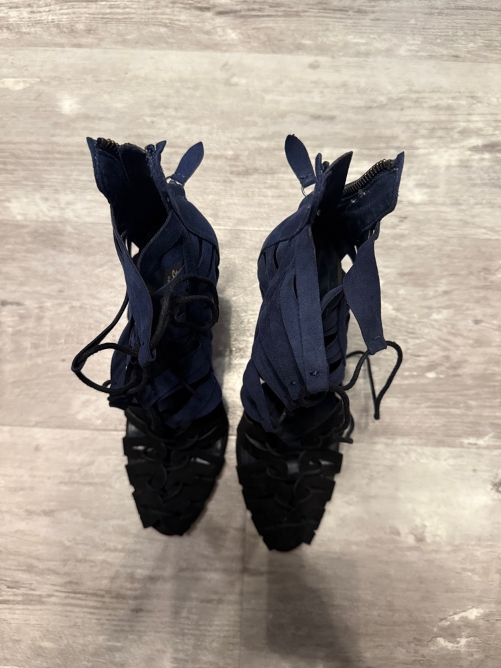 Zara Navy and Black Lace-Up Strappy High Heel Sandals - Picture 3 of 5